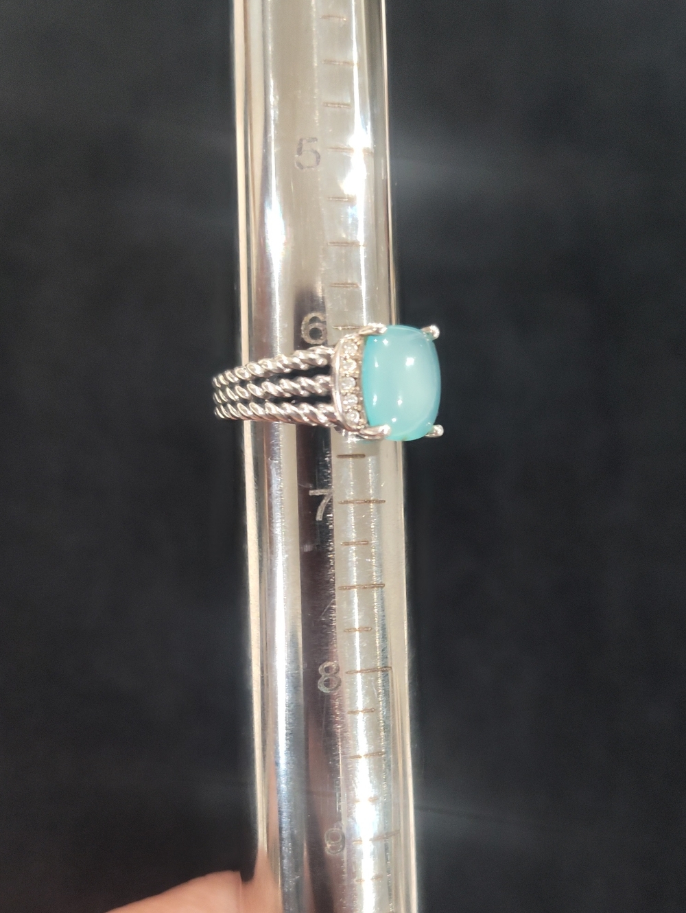 David Yurman Petite Wheaton Ring Blue Chalcedony, Diamonds & Sterling Silver - Picture 9 of 9